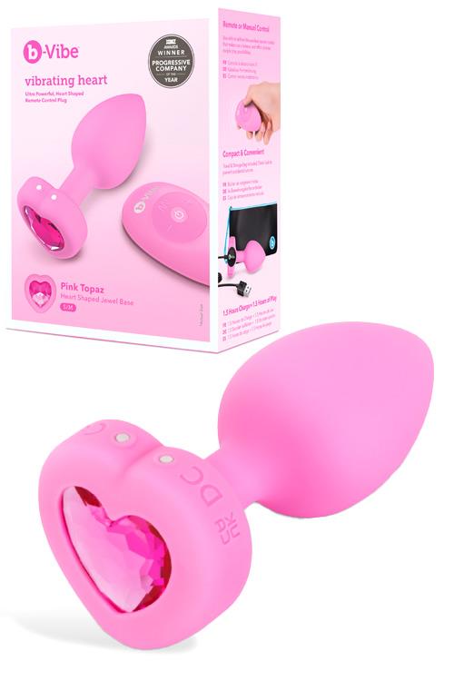 B-Vibe Pink Heart 3.85" Small Vibrating Butt Plug | Wild Secrets